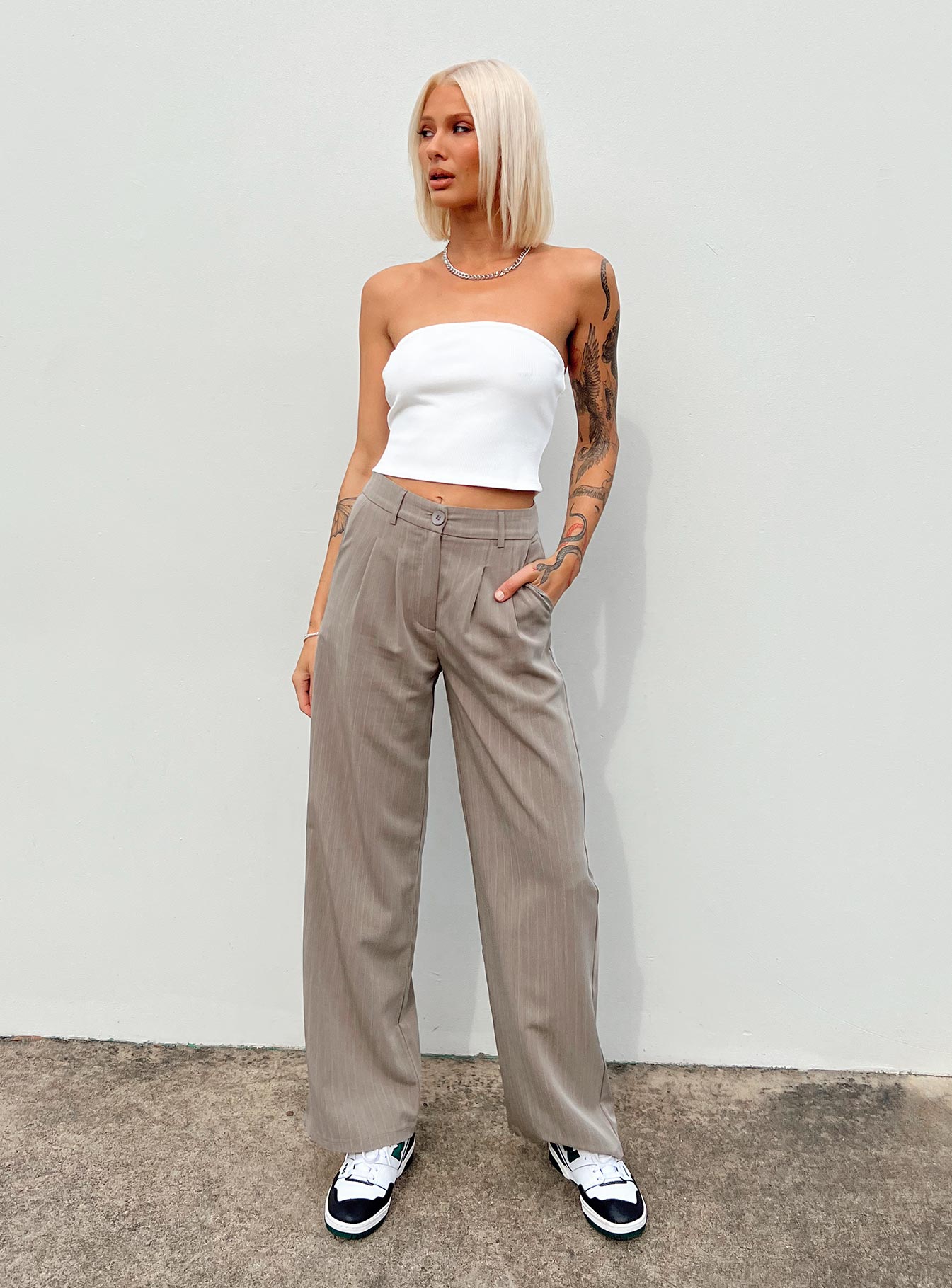 Archer Pinstripe Beige Pants for Men - Classic Office & Business Casual Trousers - Perfect for Work, Meetings & Formal Events