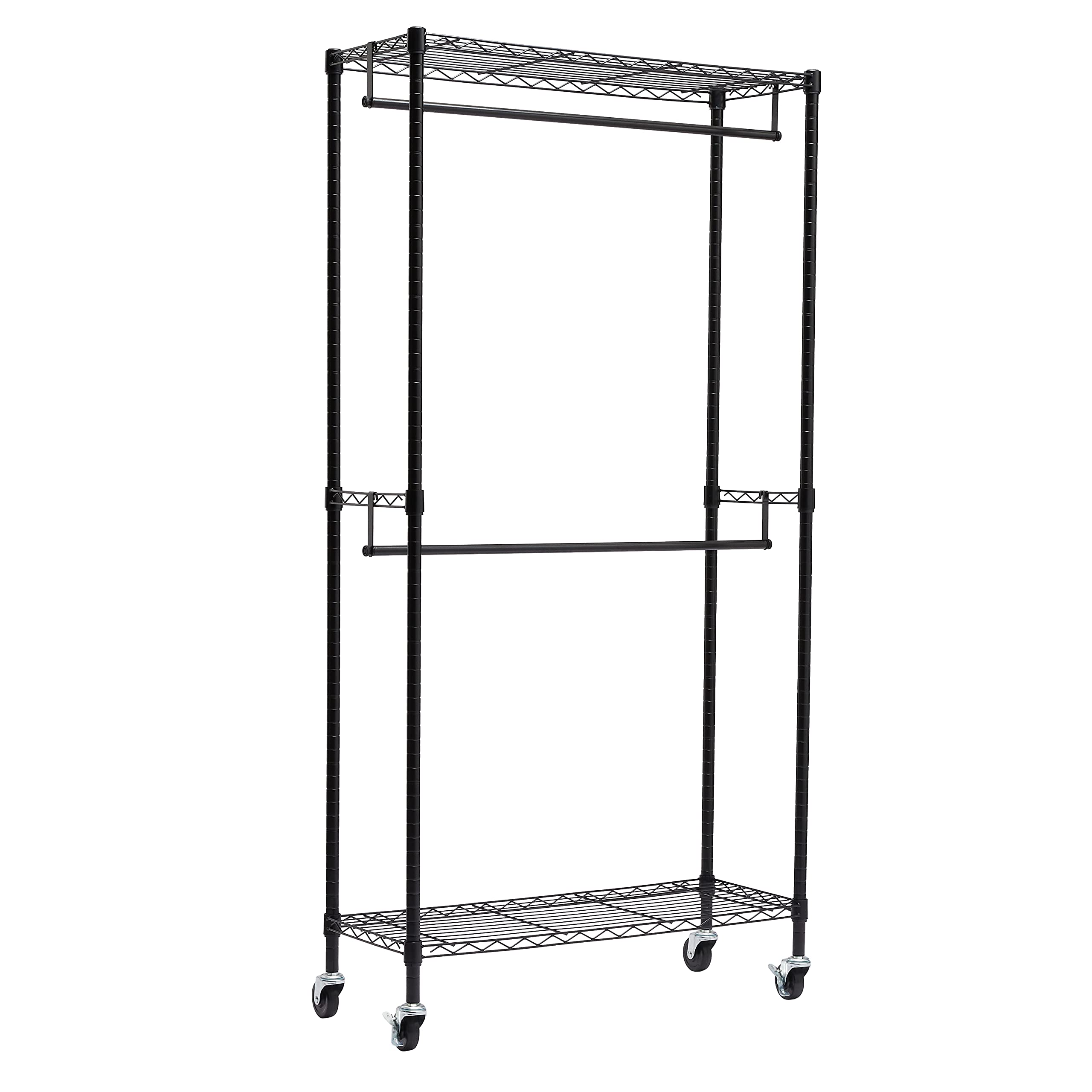 Amazon Basics Adjustable Double Hanging Rod Garment Rolling Closet Organizer Rack - 72 Inch Black | Space Saving Closet Storage Solution for Bedroom, Closet & Laundry Room Organization