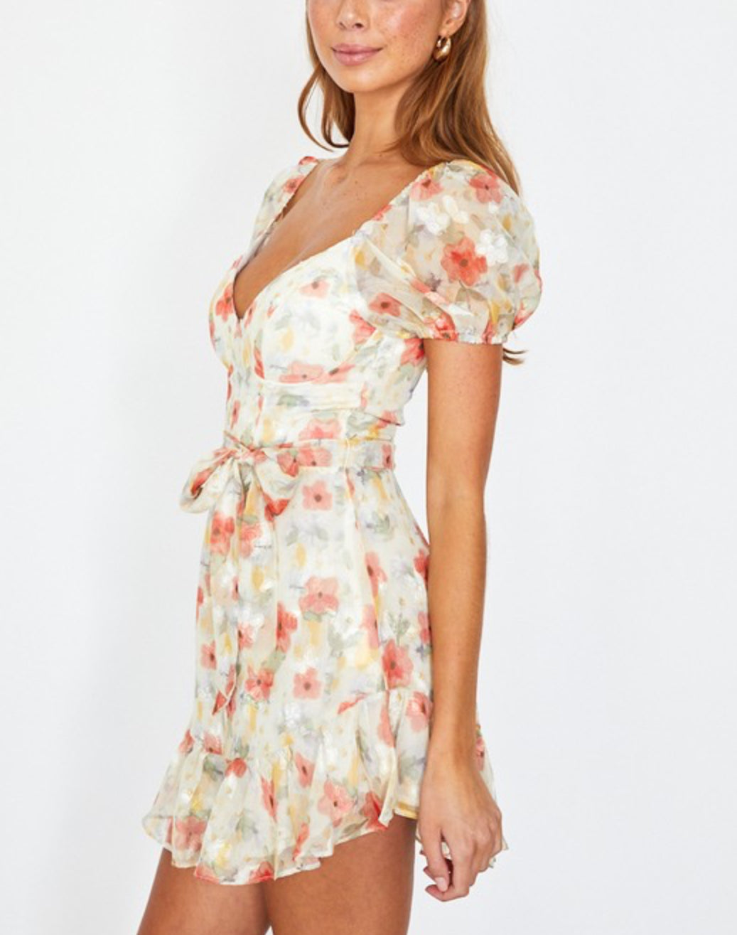 Tolido Floral Mini V-Neck Dress - Off White Coral Flower Print Summer Dress for Women, Perfect for Beach Vacations, Parties, and Casual Outings
