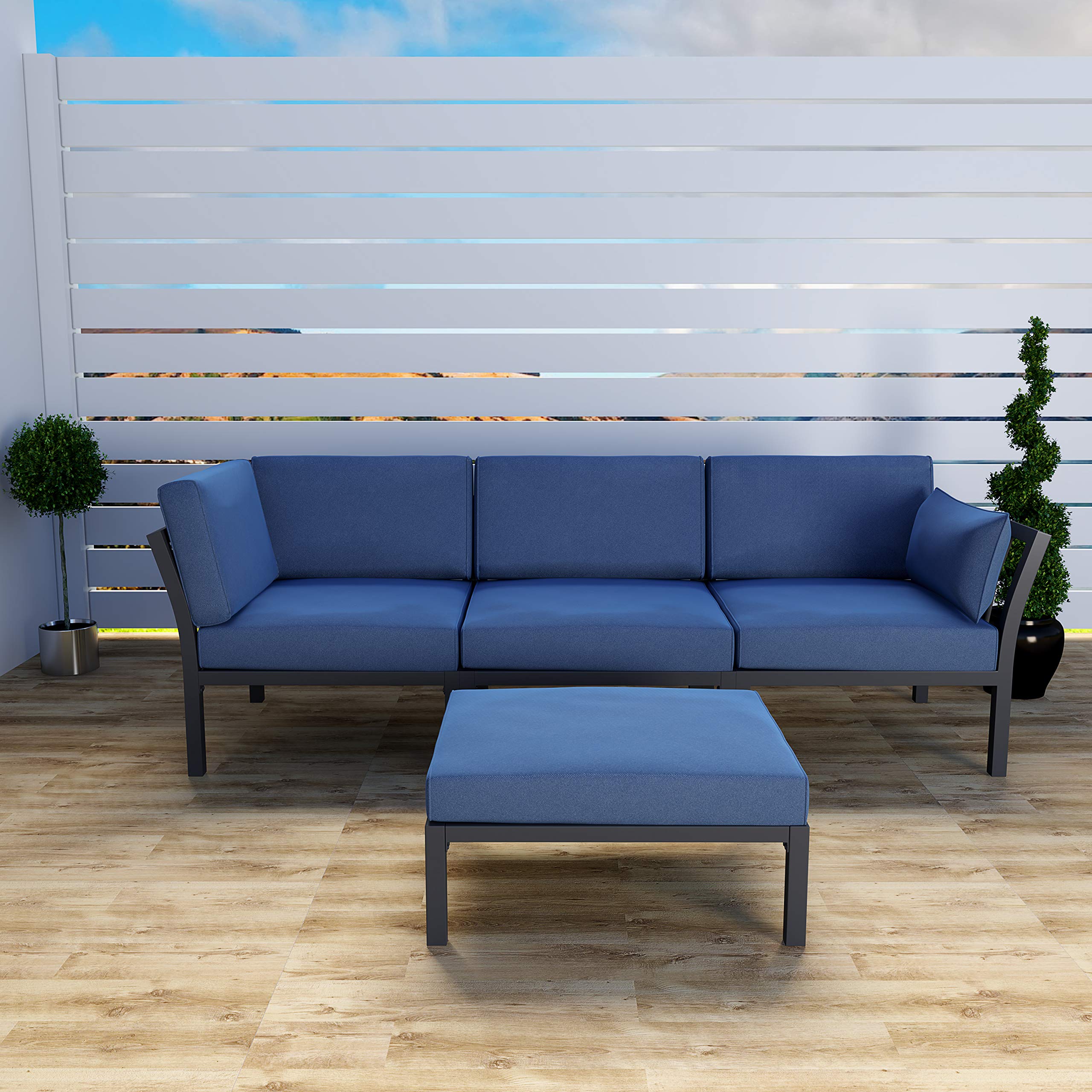 PatioFestival 4-Piece Outdoor Sectional Sofa Set - 4-Seat Metal Conversation Furniture with Cushioned Seats for Garden, Lawn & Poolside (Blue) | Perfect for Backyard Relaxation, Outdoor Entertaining & Patio Decor