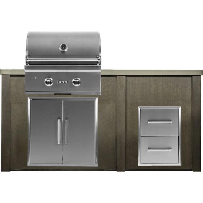 Haven Outdoor 5.5 Foot Outdoor Kitchen Island with 2 Drawer Cabinet, Coyote 28 Gas Grill & Double Access Doors - Premium Stainless Steel BBQ Grill Station for Backyard, Patio & Poolside Entertaining (HCOY96DRAW AB LP)