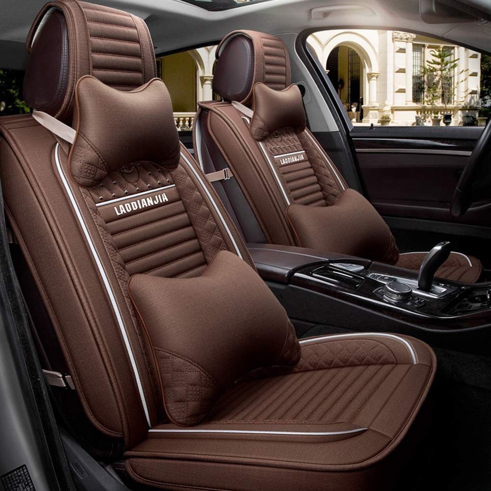 Premium Linen Non-Slip Universal Car Seat Cover - All Season Car Cushion for Most 5-Seater Vehicles, Trucks, SUVs & Vans (Brown) | Comfortable & Durable Protection for Daily Commute & Road Trips