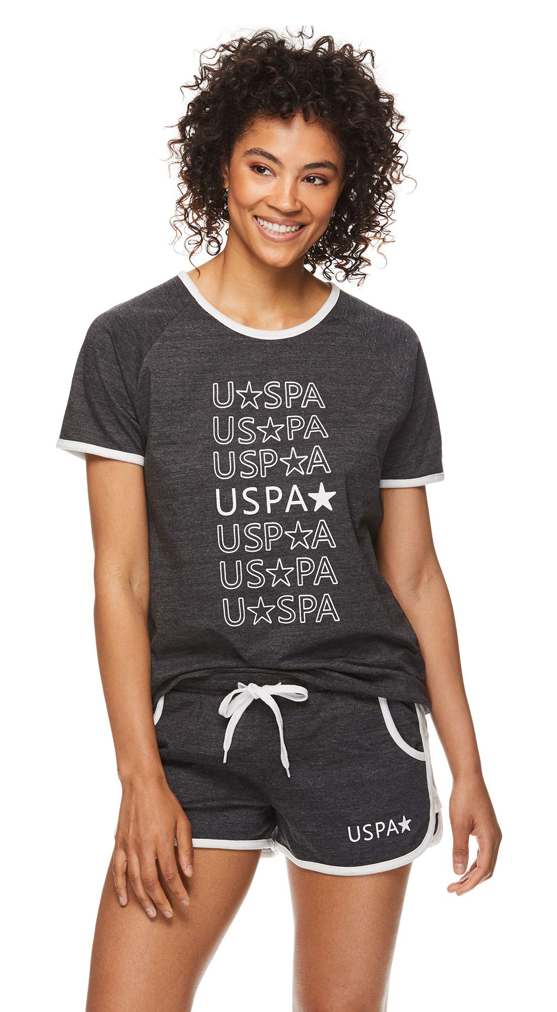 U.S. Polo Assn. Women's Lounge Sets - Soft Ringer Tee & Comfortable Dolphin Shorts Pajama Set for Women | Cozy Loungewear for Relaxing at Home, Yoga & Sleep