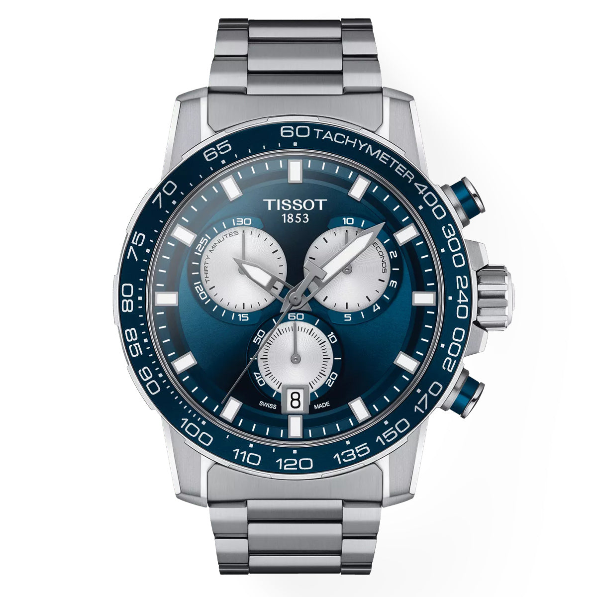 Tissot Supersport Chrono Blue Dial Stainless Steel Men's Watch - Waterproof Sports Chronograph for Running, Swimming & Outdoor Activities