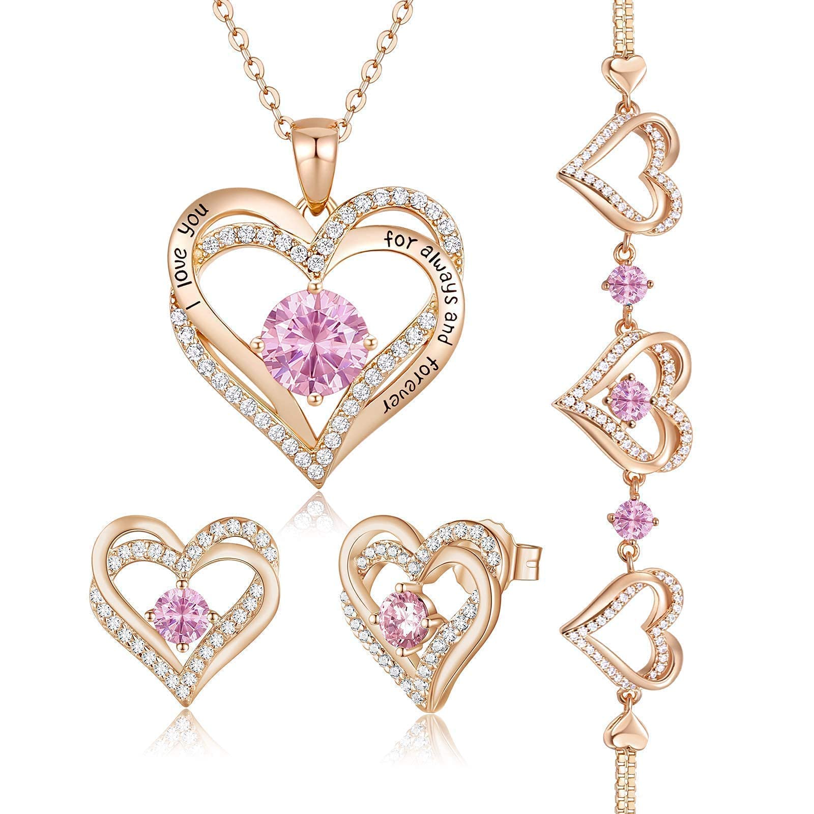 Forever Love Heart Jewelry Set for Women - Necklace, Bracelet & Earrings | Elegant Christmas & Birthday Gift for Mom, Wife, Girlfriend | Perfect for Anniversaries, Valentine's Day & Special Occasions