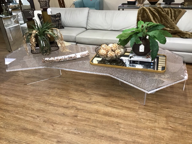 Modern Frosted Lucite Coffee Table - Clear Acrylic Glass Top with Sturdy Metal Legs for Living Room, Lounge, or Office Decor