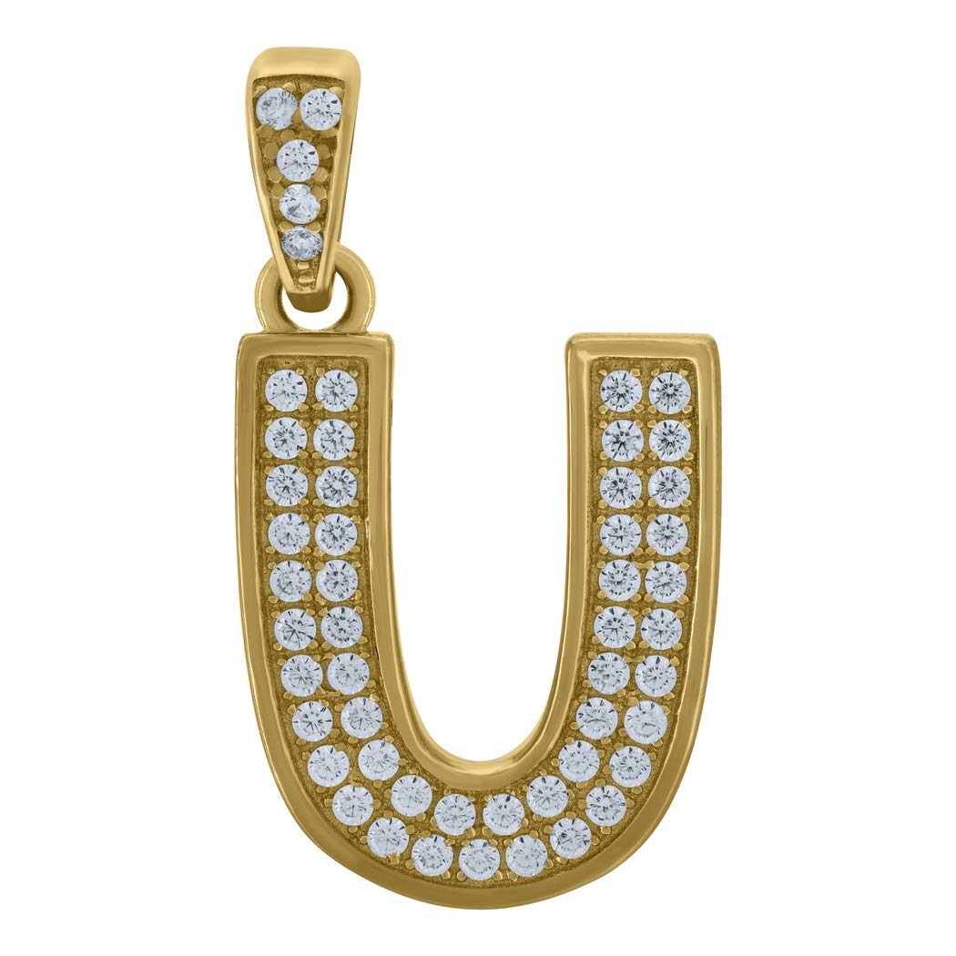 10K Yellow Gold Cubic Zirconia Personalized Monogram Initial Pendant Necklace for Men & Women - 28.8x15.70mm Letter Charm Jewelry - Perfect Gift for Birthday, Anniversary & Graduation - Elegant Everyday Wear & Special Occasions