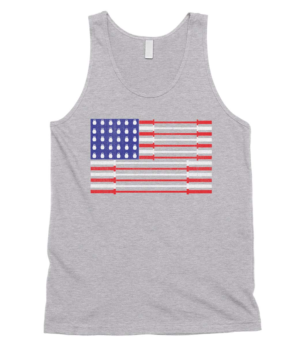 Cybertela Men's Dumbbell Workout Tank Top - American Flag Design Gym Shirt for Weightlifting & Cross Training | Perfect for Workouts, Fitness Training & Patriotic Sports Events