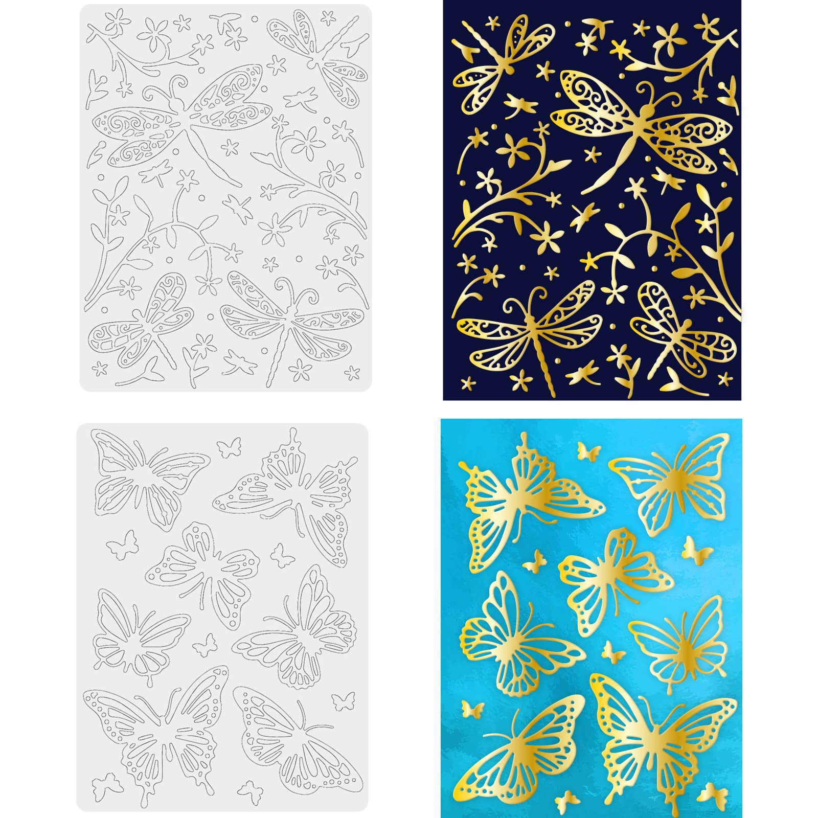 BENECREAT 2-Piece Butterfly & Dragonfly Hot Foil Plates - Carbon Steel Metal Dies for Card Making, Scrapbooking, Photo Album Decor, Embossing & Paper Crafts (4.45x5.9 Inch) - Perfect for DIY Greeting Cards, Wedding Invitations & Handmade Journal Embellishments