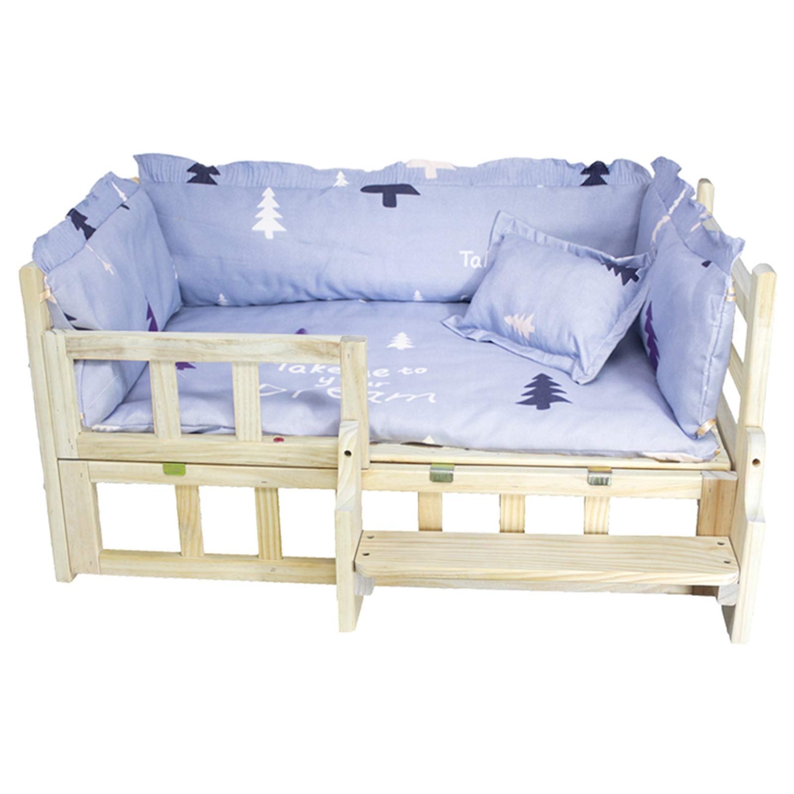 Wooden Raised Dog Bed with Mattress - Natural Frame for Small Medium Large Dogs & Cats - Indoor/Outdoor Use
