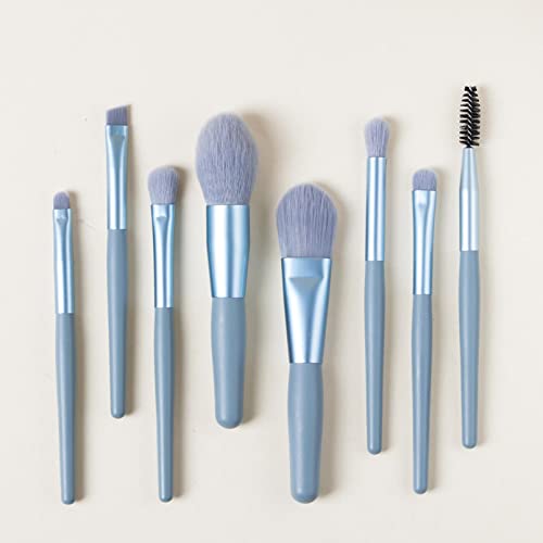 8-Piece Mini Makeup Brush Set for Foundation, Powder, Concealer & Eyeshadow - Compact Travel Size with Storage Bag - Perfect for Home, Office, Travel & Outdoor Makeup (Blue)