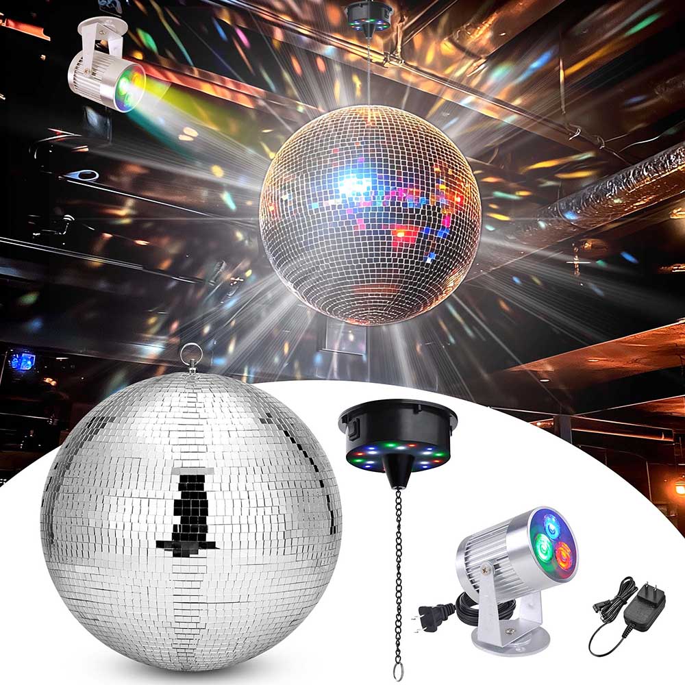 16 Inch Rotating Disco Ball with RGB Spotlight Set - Party Lighting for Dance Clubs, Home Parties & Events | TheLAShop