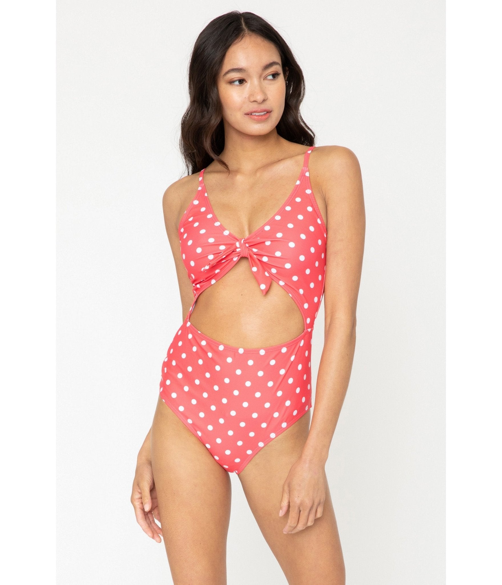Marina West Women's Pink Coral & White Dot Cutout One Piece Swimsuit - Sexy Bathing Suit for Beach, Pool & Summer Vacations