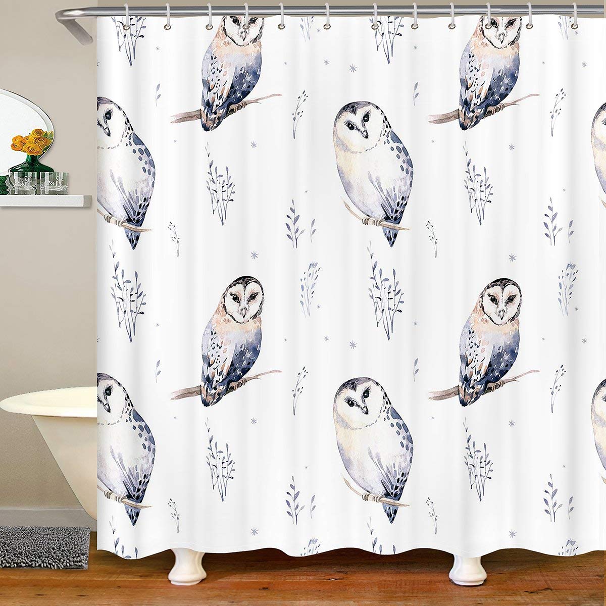 Feelyou Cartoon Owl Bathroom Shower Curtain - Waterproof 72x72 Inch Animal Themed Decor for Bathtubs & Stalls | Nature Inspired Bird & Tree Branches Design | Perfect for Kids' Bathrooms, Nursery Decor & Themed Bathroom Makeovers