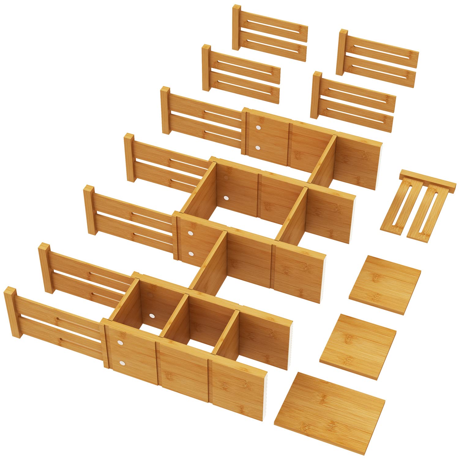 5 Pack Bamboo Drawer Dividers for Clothes & Kitchen Organization | Expandable 12-17.5 Inch Adjustable Dividers with 10 Inserts | 4.4