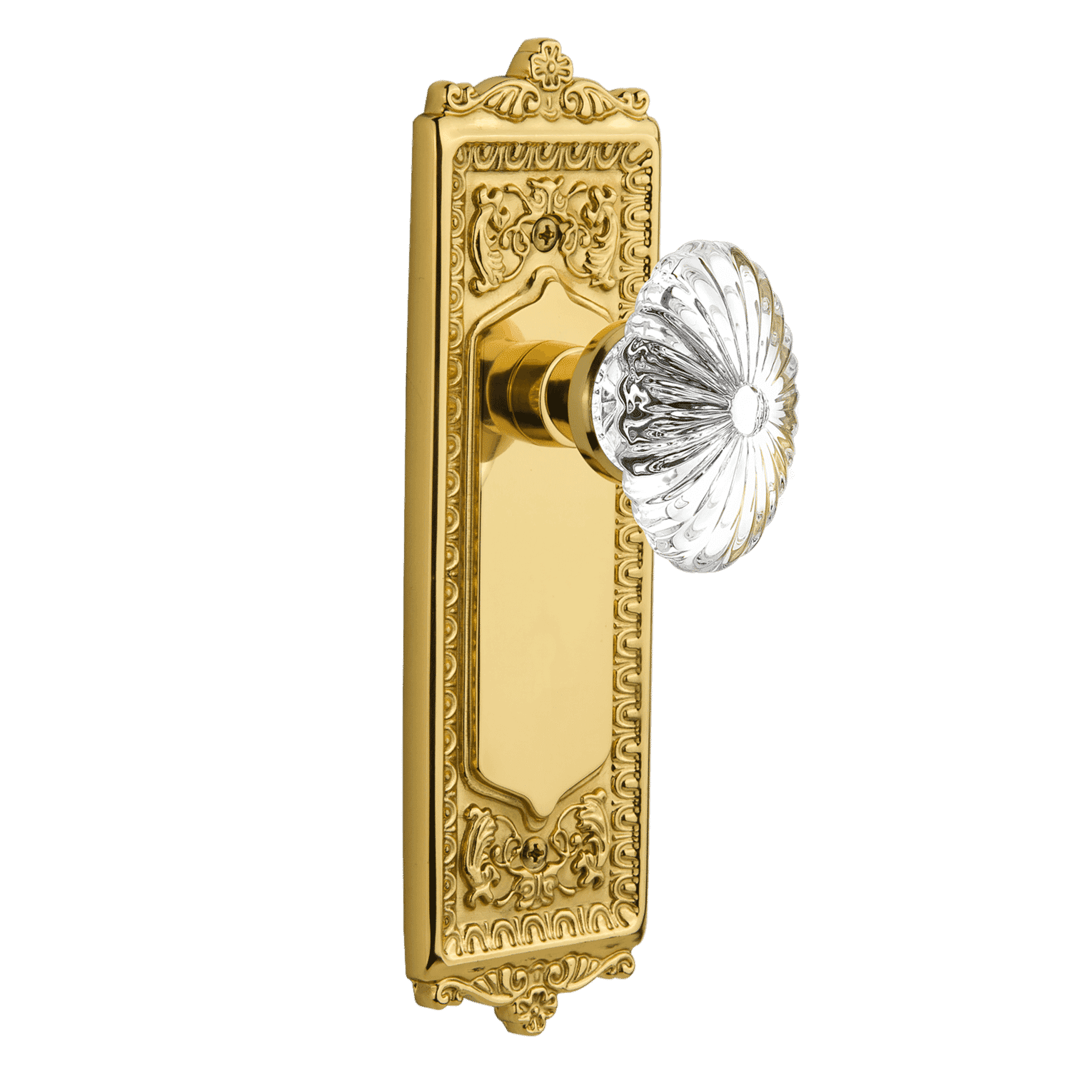 Elegant Egg & Dart Design Long Plate with Oval Fluted Crystal Knob - Unlacquered Brass Cabinet Pull for Kitchen & Bathroom Hardware Upgrade