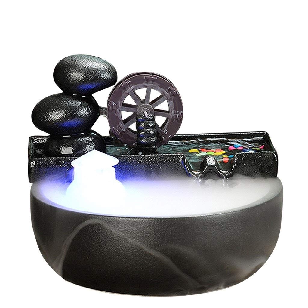 Ceramic Zen Fountain with Rotating Waterwheel & Atomizer - Tabletop Water Fountain for Office, Living Room, Fish Tank - Relaxing Desktop Decor Gift for Home & Workspace - Perfect for Stress Relief, Meditation, and Feng Shui Decor