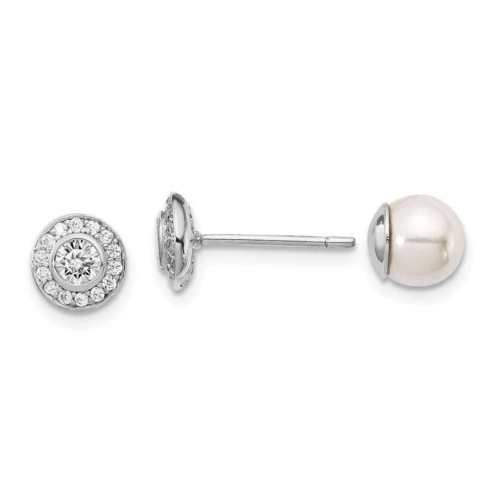 925 Sterling Silver MOP Bead & CZ Cubic Zirconia Reversible Stud Earrings - Elegant & Durable for Daily Wear, Parties & Special Occasions