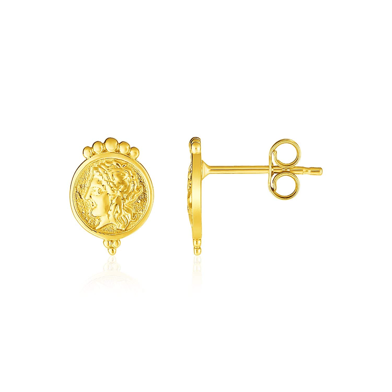 14K Yellow Gold Cameo Motif Post Earrings for Women - Vintage Inspired Elegant Jewelry - Perfect for Weddings, Parties & Special Occasions
