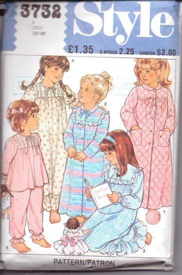Vintage Style 3732 Girls Pajamas & Nightgown Sewing Pattern - DIY Sleepwear for Kids, Perfect for Bedtime, Dress-Up & Special Occasions