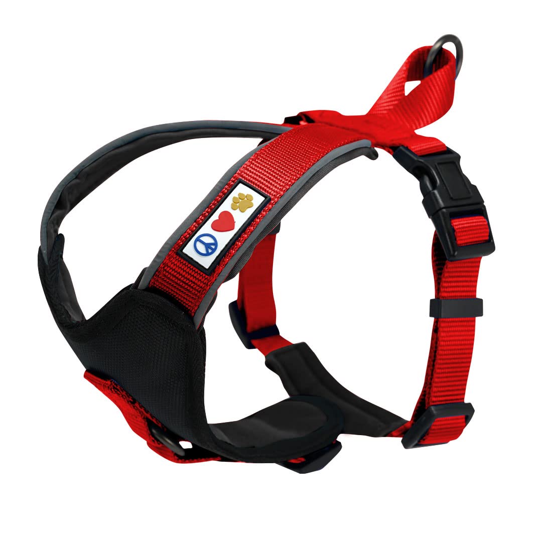 Pawtitas Reflective Padded Dog Harness - Comfortable & Adjustable for Walking, Running & Outdoor Adventures - Medium Size Red Pet Vest for Safety & Control - Perfect for Night Walks, Jogging & Training