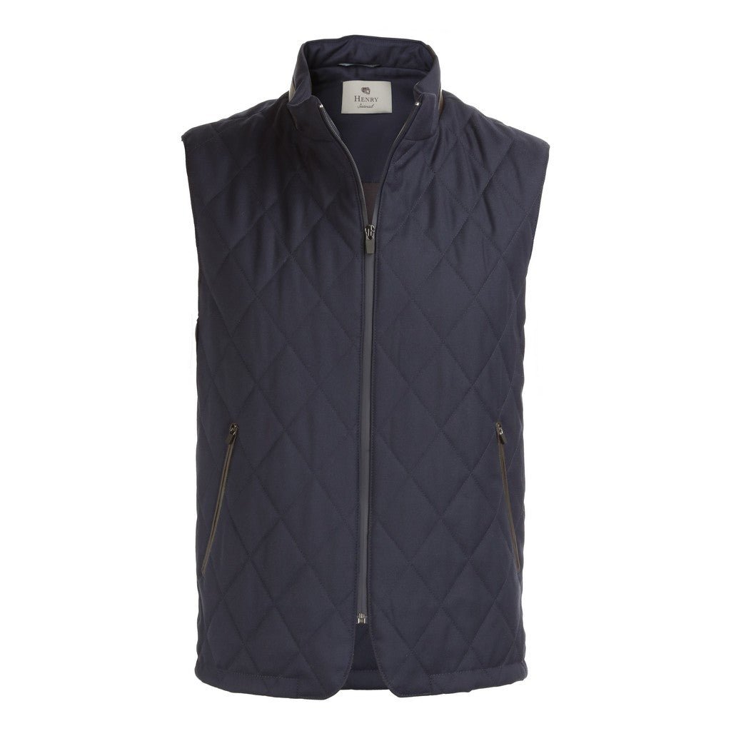 HENRY SARTORIAL Men's Merino Wool Classic Quilted Gilet Vest - Navy Blue, Regular Fit | Perfect for Outdoor Activities, Layering & Casual Wear