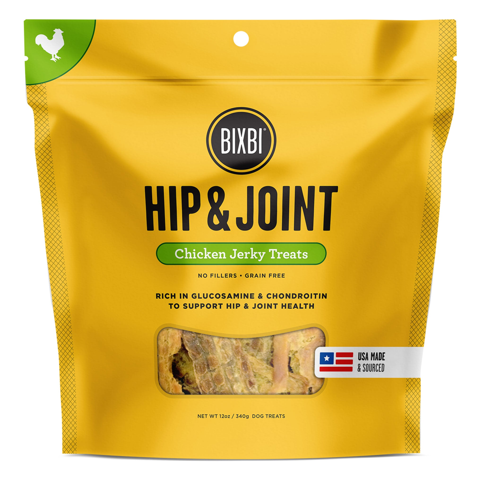 Bixbi Hip & Joint Jerky Chicken Dog Treats - Natural Joint Support for Dogs - High Protein, Grain-Free Snacks - Perfect for Training & Rewarding Your Pet