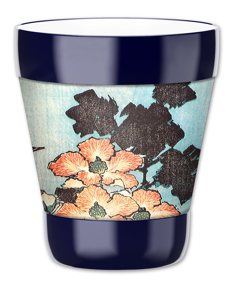 12-Oz Insulated Lowball Tumbler with Removable Wet Suit Cover - Hokusai Hibiscus & Sparrow Design - Perfect for Iced Coffee, Cocktails, and Home Bar Use