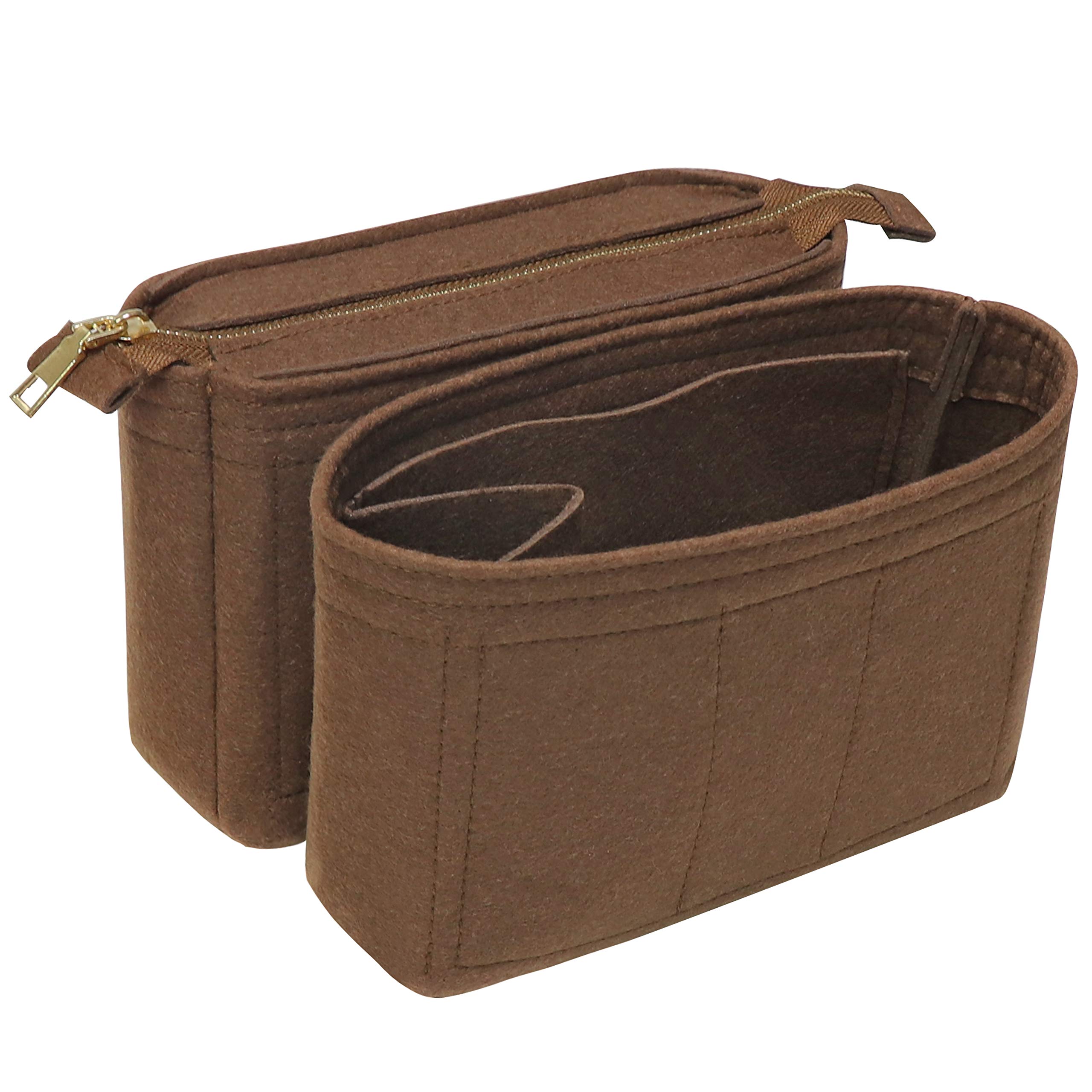 Soyizom 2-Pack Purse Organizer Insert with Zipper for Louis Vuitton Neo Noe & Small Handbags - Coffee Color | Perfect for Women's Bag Organization & Travel Accessories