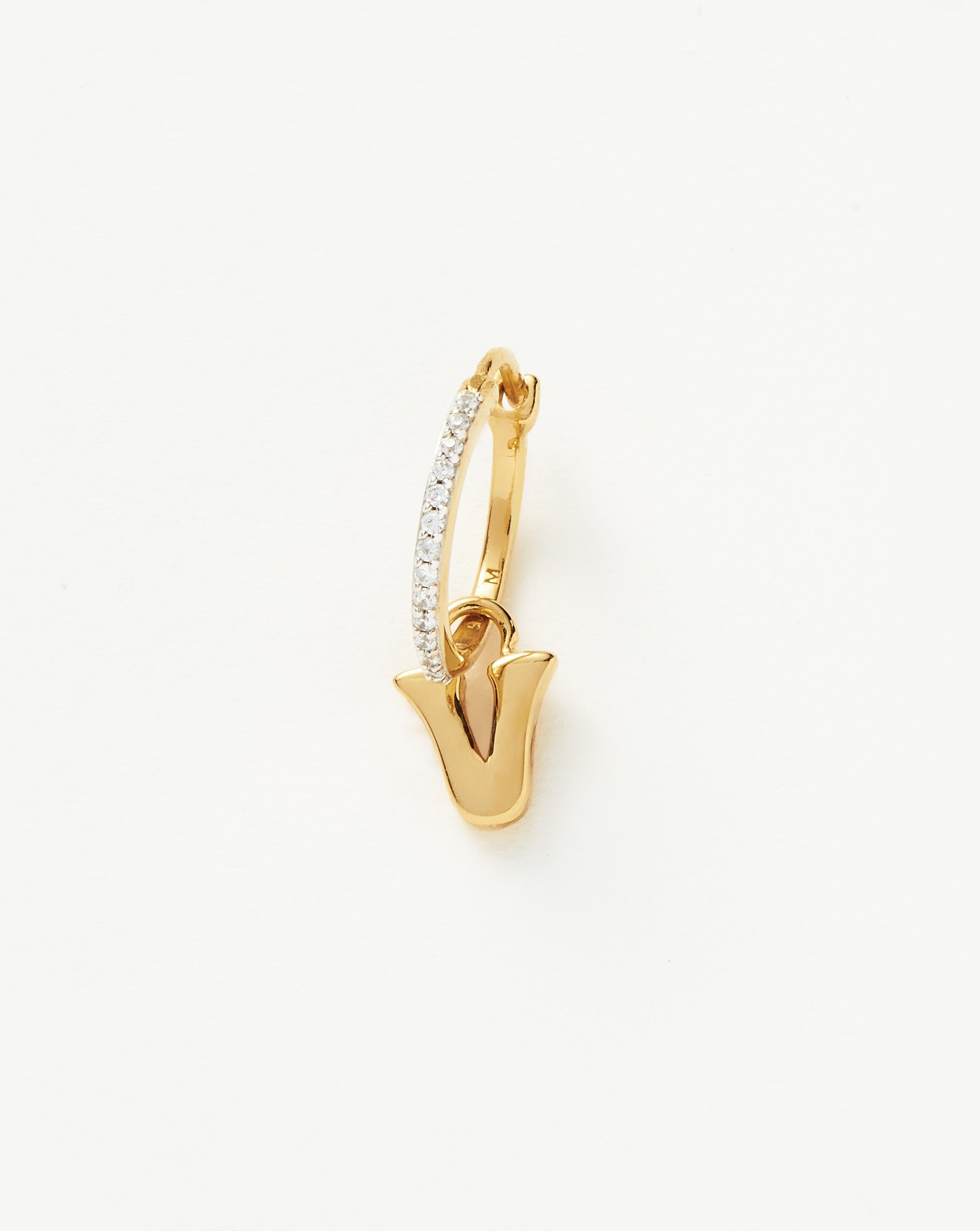 Personalized Initial V Hoop Earrings - 18k Gold Vermeil Initial Charm Dangle Earrings for Women - Perfect Gift for Birthday, Anniversary & Everyday Wear