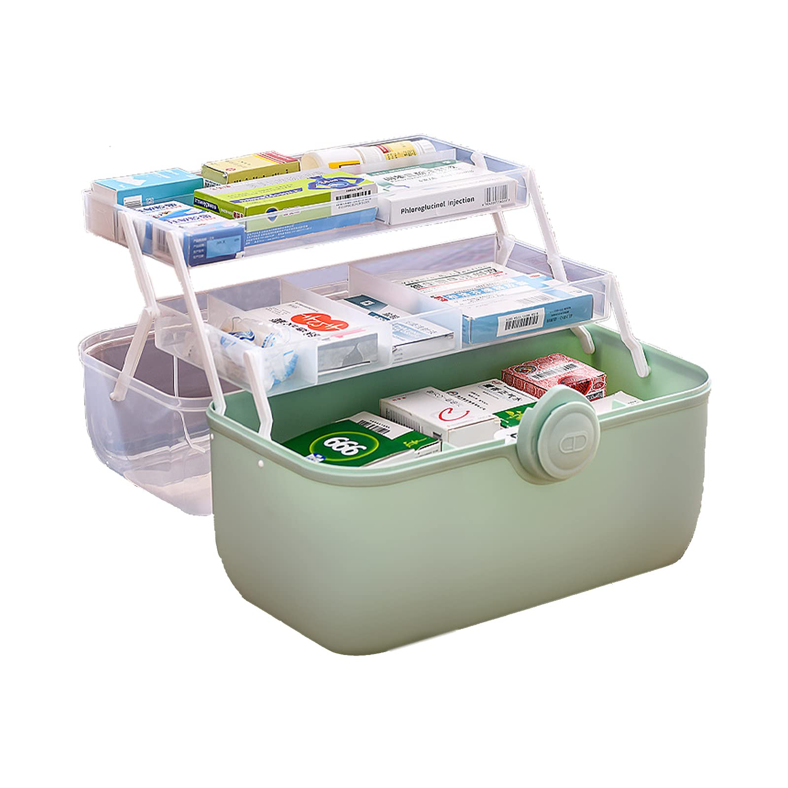 Uotyle 3-Layer Portable Medicine Storage Box with Handle - Household Pill Organizer for Vitamins, First Aid & Daily Medication (Green) | Perfect for Travel, Home & Office Use