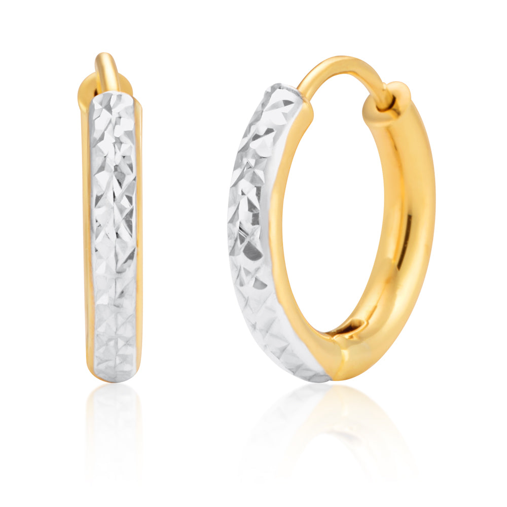 9ct Gold Diamond Cut 11mm Hoop Earrings for Women - Elegant Everyday & Party Jewelry Gift