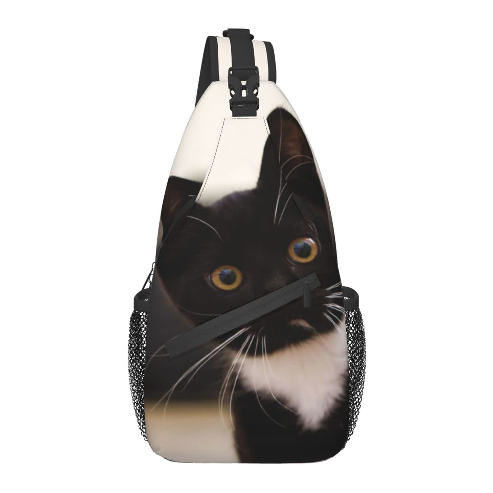 Black Cat Sling Bag - Adjustable Crossbody Shoulder Backpack for Men & Women - Lightweight Chest Bag for Travel, Hiking, Gym, Biking & Camping - Perfect for Outdoor Adventures & Casual Daily Use