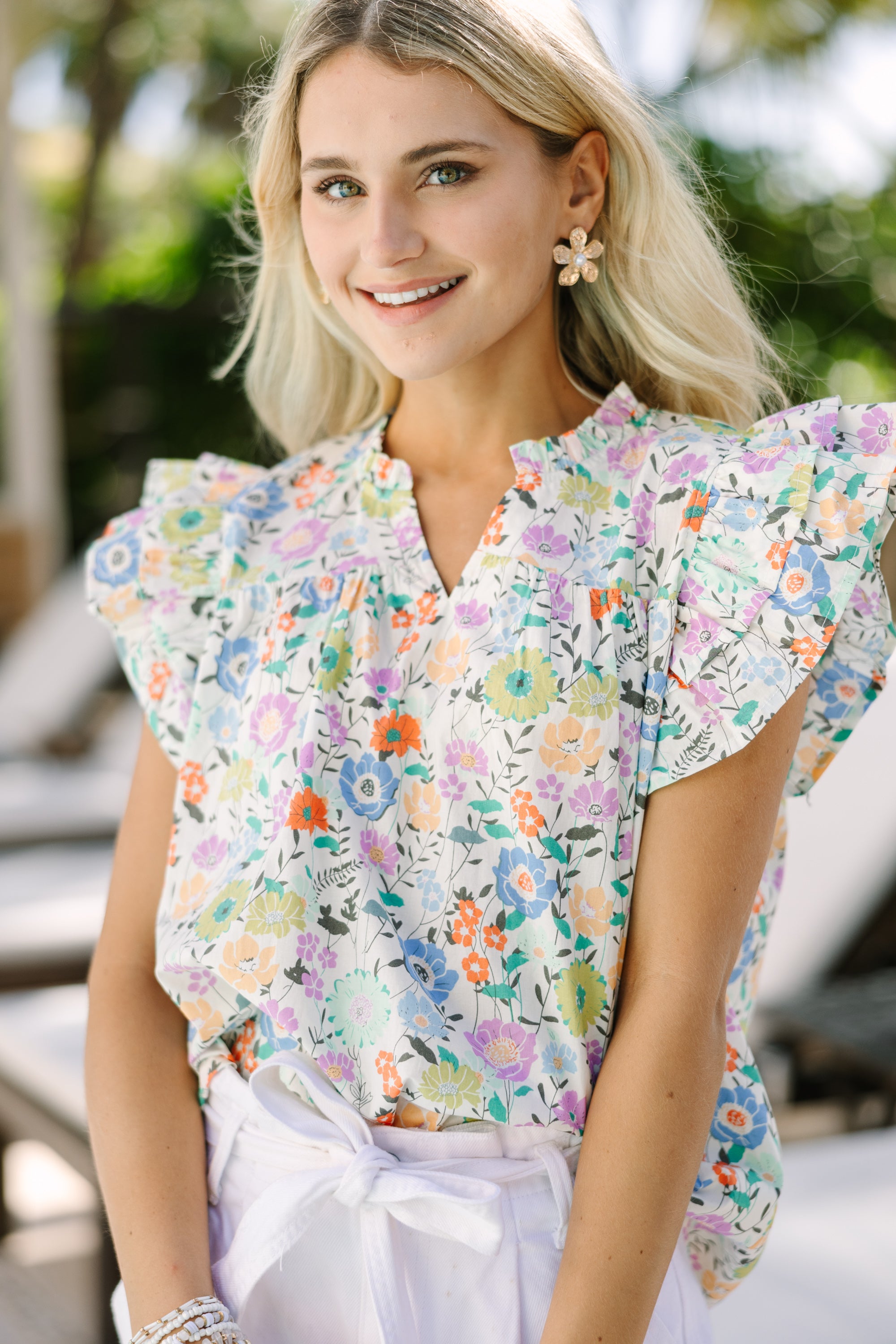 Always Ready Cream White Floral Blouse - Elegant Women's Fashion Top for Work, Date Night & Special Occasions