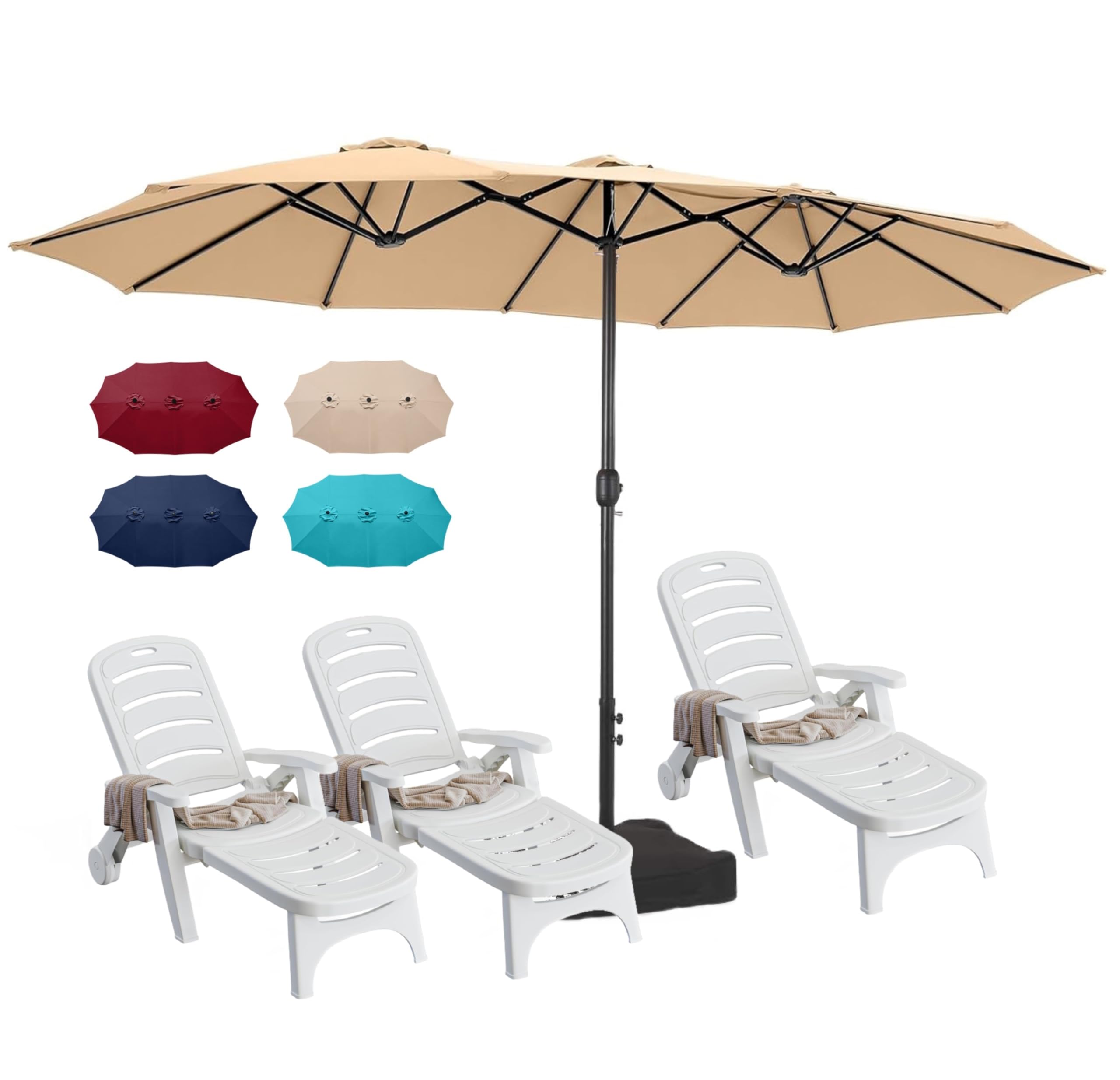 Bigroof 15ft Double-Sided Patio Umbrella - Extra Large Outdoor Market Umbrella with Crank Handle & Heavy Duty Base - Perfect for Garden, Poolside, Backyard, and Commercial Use