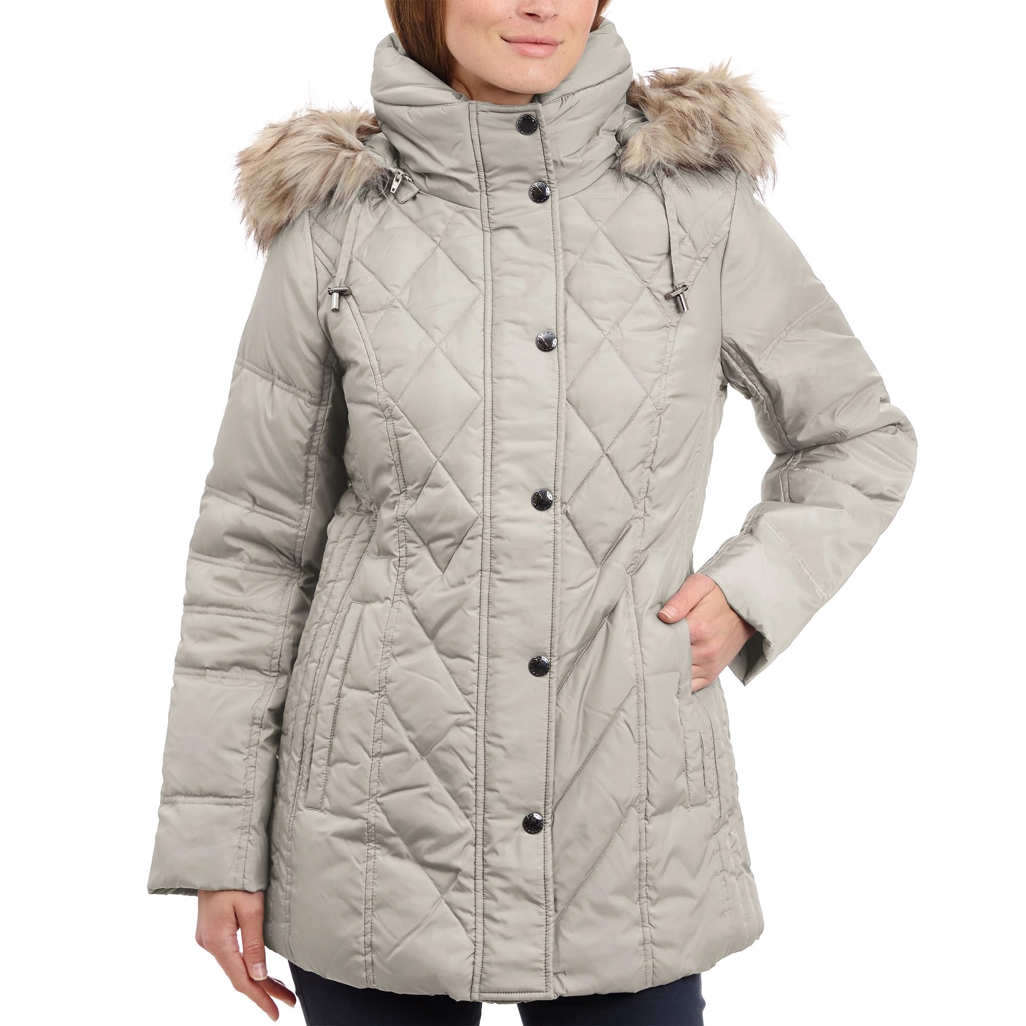 London Fog Women's Diamond Quilted Down Coat - Warm Winter Puffer Jacket with Hood, Water-Resistant Lightweight Parka for Cold Weather | Perfect for Snow, Travel & Outdoor Activities