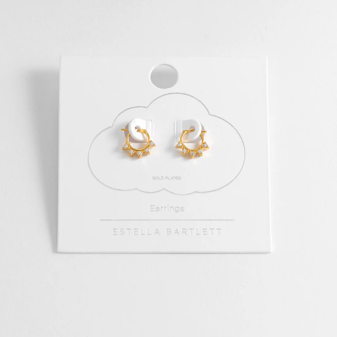 Estella Bartlett CZ Spike Hoop Earrings - Brass Gold Plated Cubic Zirconia Earrings for Women | Perfect for Parties, Weddings & Everyday Wear