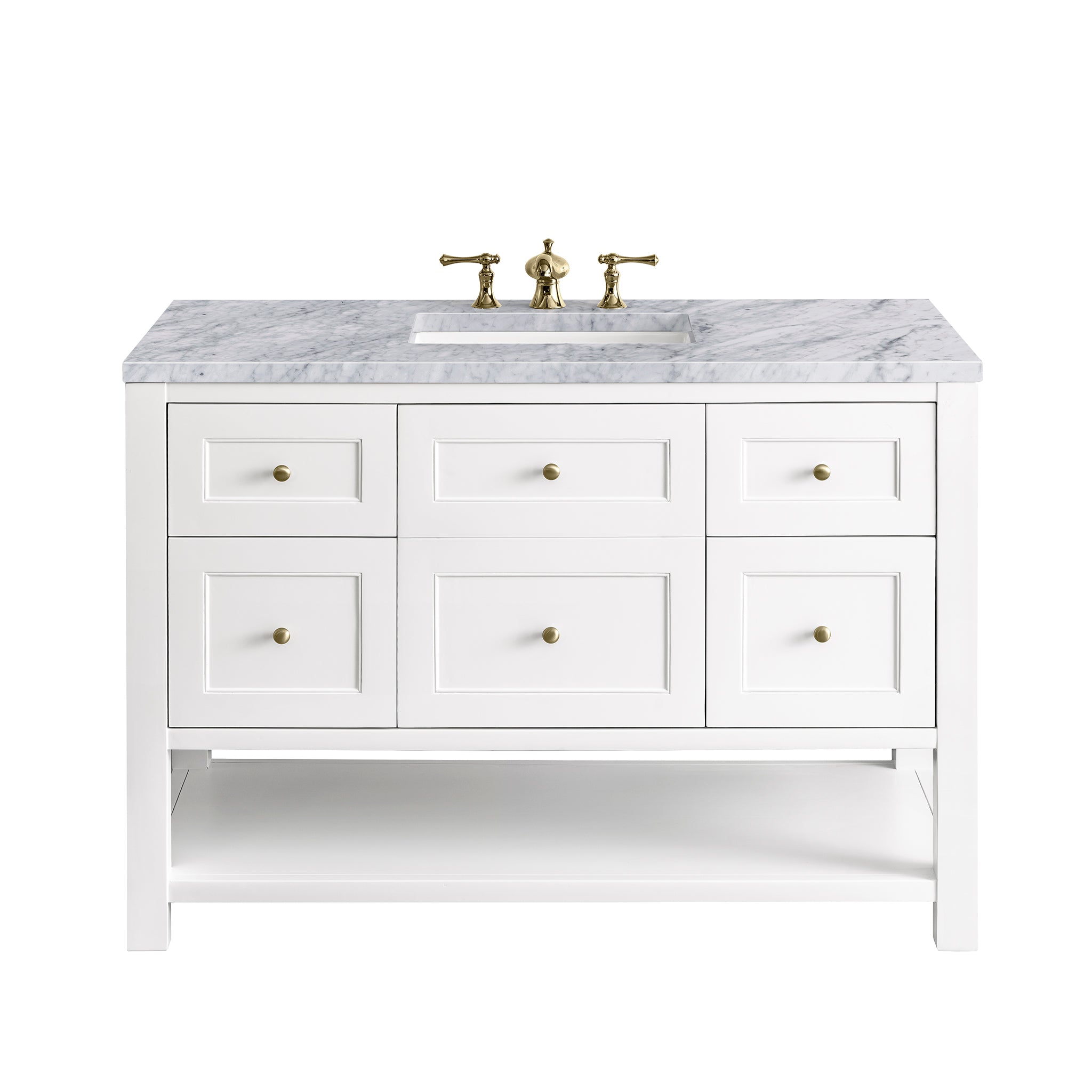 Breckenridge 48 Inch Single Bathroom Vanity Set with 3CM Carrara Marble Top in Bright White - Perfect for Modern Master Bathrooms & Powder Rooms