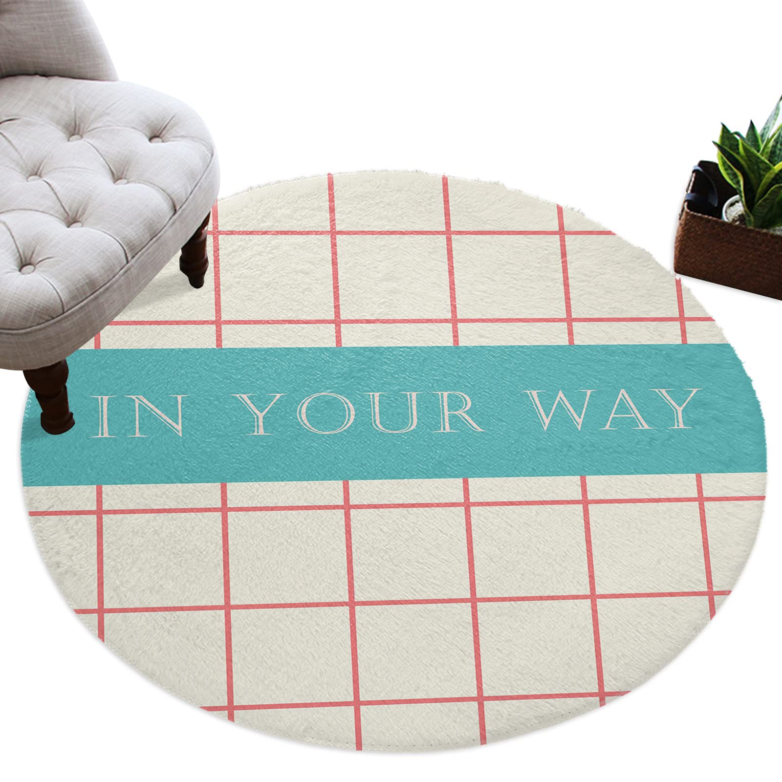 CHARMHOME Soft Shaggy Carpet - 5ft Round Plush Nursery Rug with Square Lattice Design, Cozy Area Rug for Living Room, Bedroom & Nursery - Perfect for Home Decor, Kids Play Area and Cozy Floor Seating