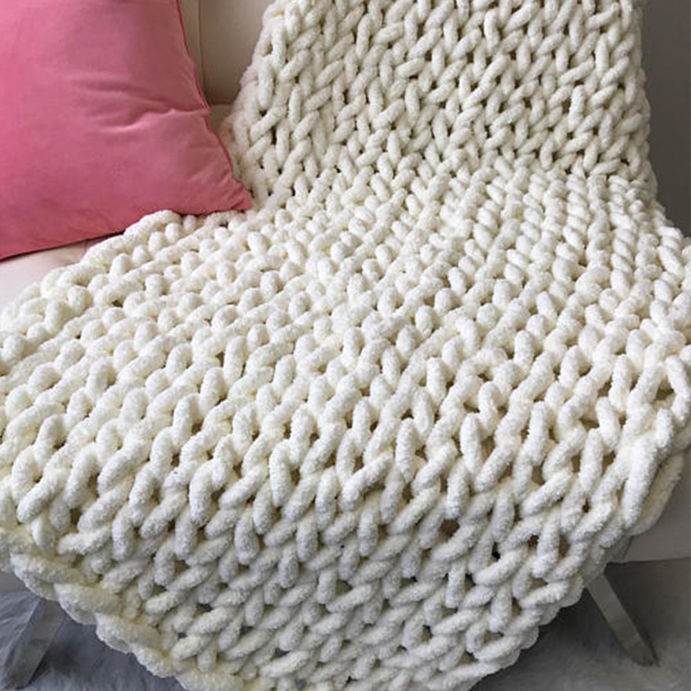 Super Chunky Hand Knit Throw Blanket - Extra Thick Chenille Knitted Blanket 40x59 Inches - Cozy Bedroom & Nursery Decor for Winter, Sofa, Couch and Gift Giving