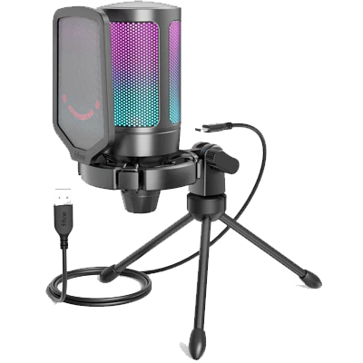 Professional USB RGB Streaming Microphone with Noise Cancellation - Crystal Clear Voice for Gaming, Podcasting & Live Streaming - Perfect for Twitch, YouTube & Discord