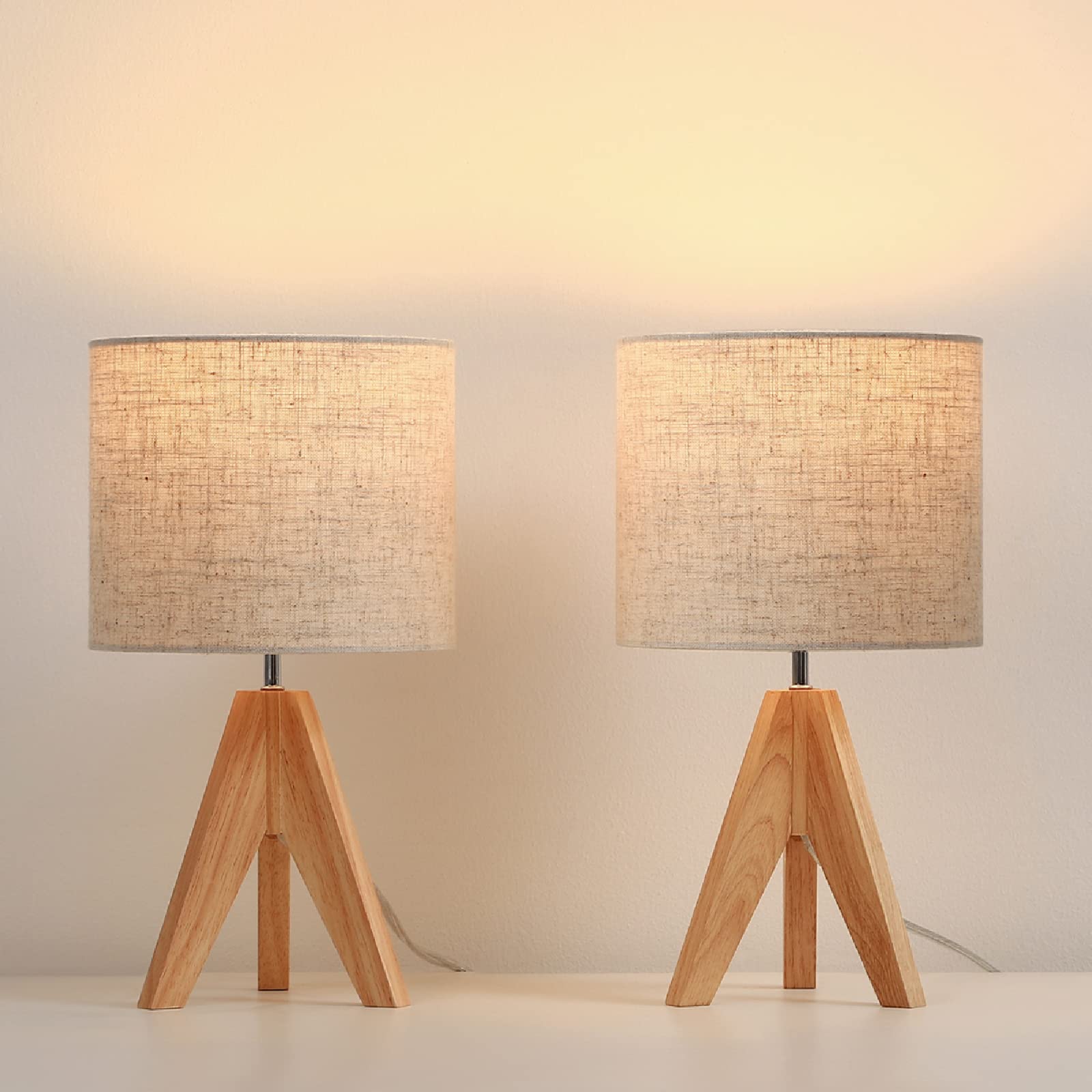 DEWENWILS 2-Pack Tripod Table Lamp with Linen Shade - 14.2 Inch Bedside Nightstand Lamp for Nursery, Bedroom, Kids Room, Reading Desk | Warm Lighting for Cozy Ambiance & Relaxing Evenings