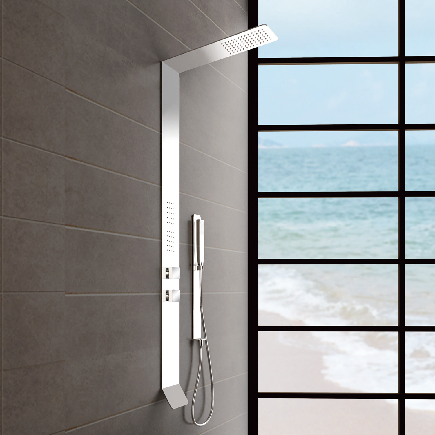 DAX Brushed Stainless Steel Shower Panel with Pressure Balance Valve (DAX 034) - Modern Bathroom Upgrade for Spa-Like Experience at Home