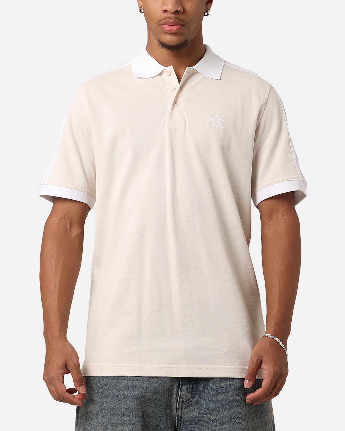 Adidas 3 Stripe Polo Shirt for Men - Classic White Cotton Golf Shirt with Logo - Perfect for Golf, Casual Wear & Office Outfits