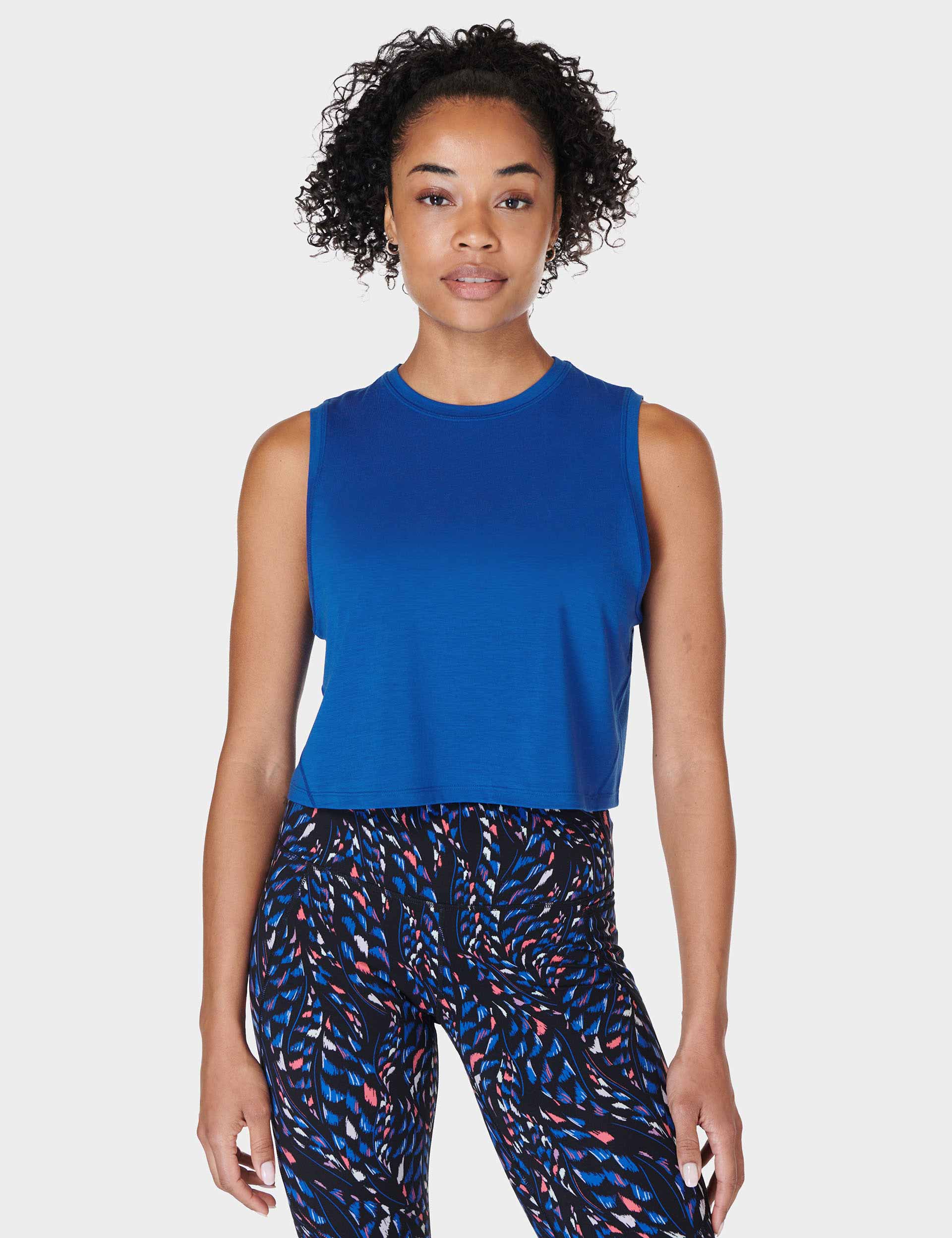 Breathe Easy Crop Muscle Vest - Lightning Blue | Workout & Gym Tank Top for Women | Yoga, Running & Fitness Apparel