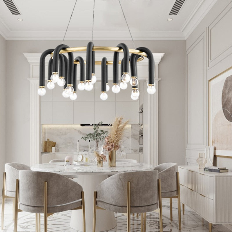U-Shaped Tube Chandelier - Modern Exclusive Lighting Fixture for Dining Room, Living Room & Bedroom Decor