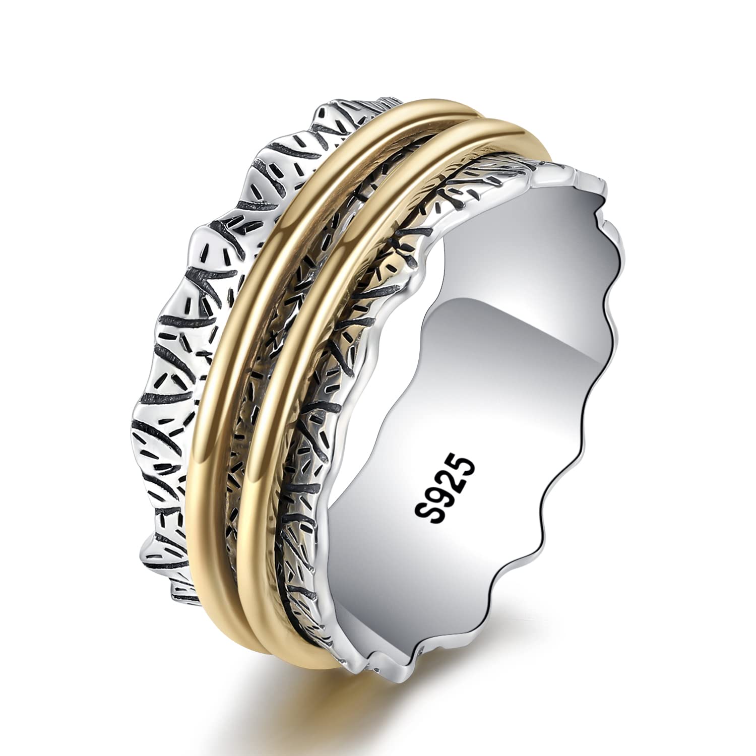 925 Sterling Silver Spinner Fidget Ring for Anxiety Relief - Hypoallergenic Spinning Band for Stress & Focus - Unisex Jewelry Gift for Women, Men, Teens (Great for ADHD, Office Work & Daily Wear)