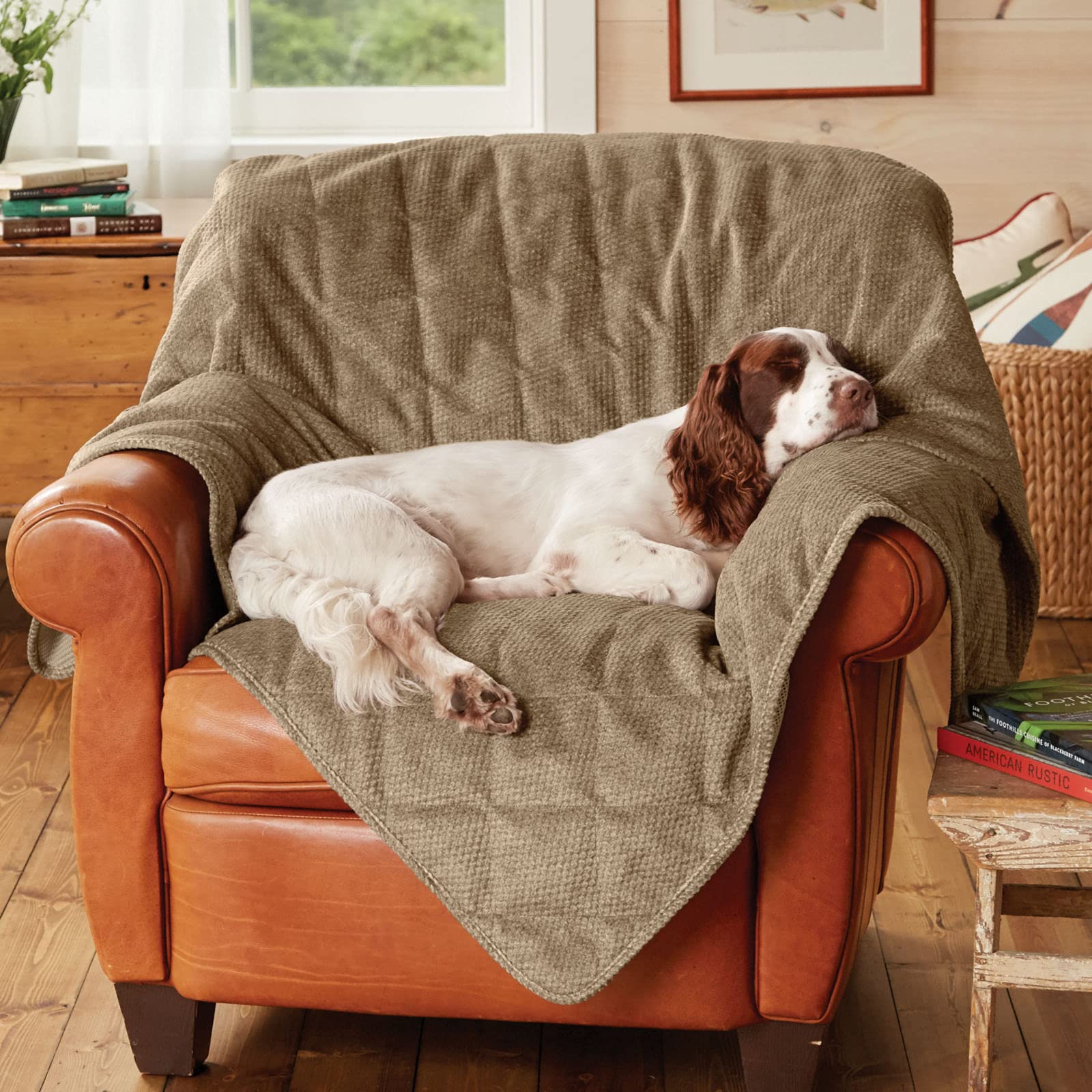 Orvis Grip-Tight Quilted Dog Blanket - Soft Washable Pet Blanket with Non-Slip Backing, Medium Size Brown - Perfect for Beds, Couches & Travel Comfort