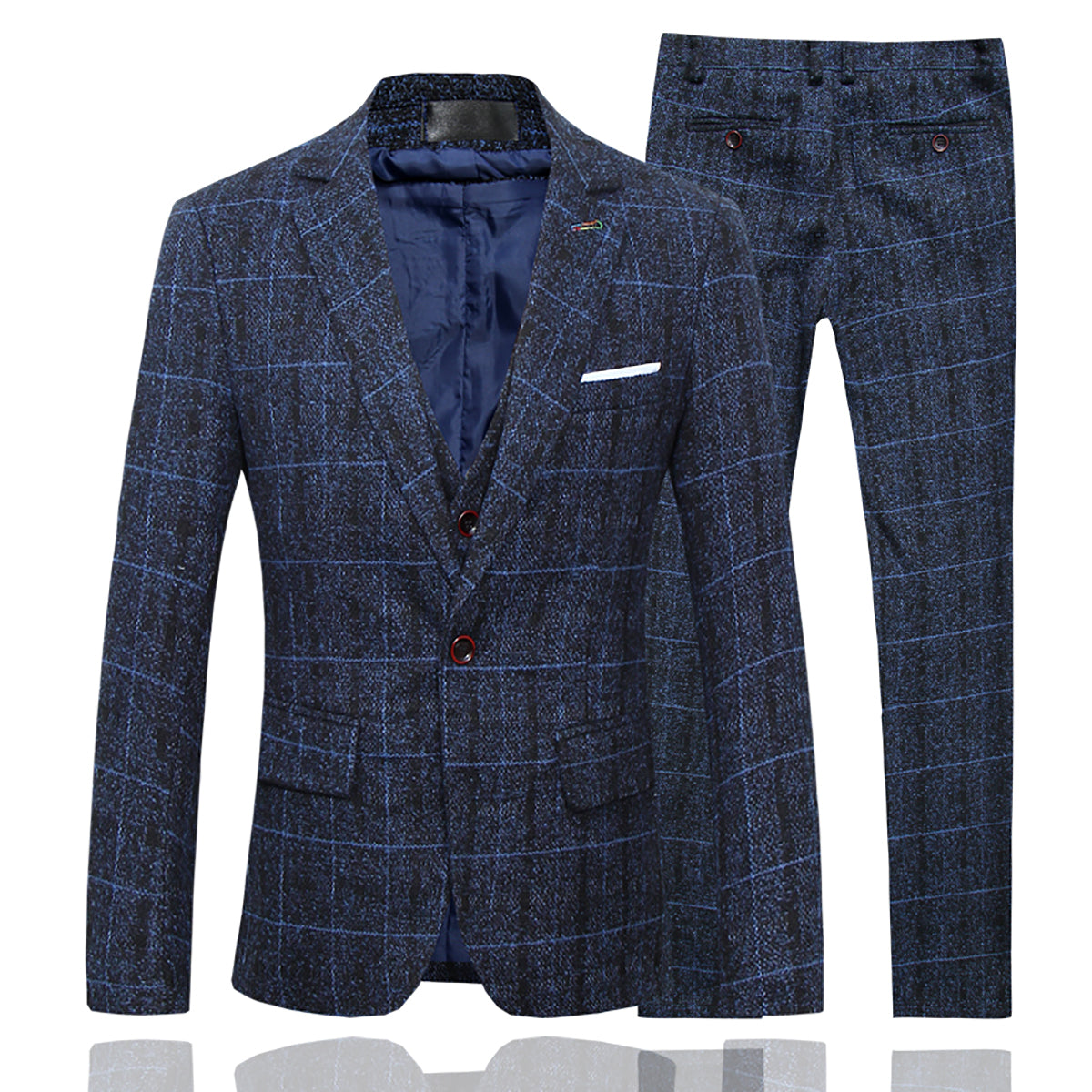 Men's Dark Blue Plaid One Button Wool 3-Piece Suit | Formal Business Attire & Wedding Outfit