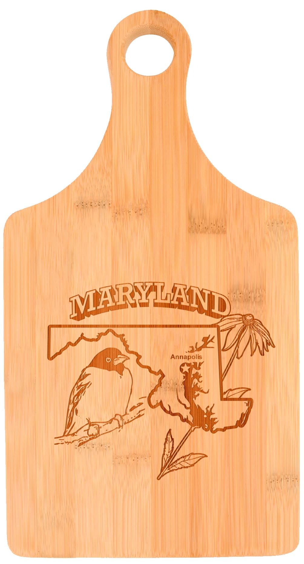 Maryland Pride Cheese Board - Paddle Shaped Bamboo Serving Tray for Cheese, Charcuterie & Appetizers | Perfect for Kitchen Decor, Housewarming Gifts & Entertaining